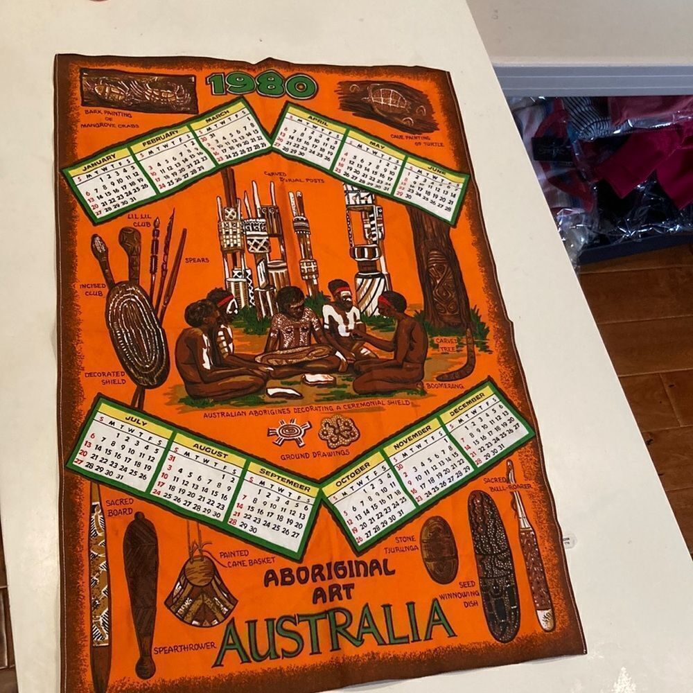 1980s vintage aboriginal art Australia, and then tea towel